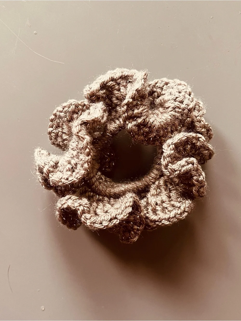 Set of 2 Extra Ruffle Crochet Hair Scrunchies Sparkling Brown - Handmade NIP